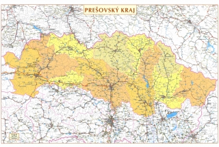 nástenná mapa Prešovský kraj administratívne členenie 66x96cm lamino, lišty