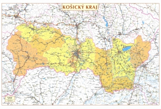 nástenná mapa Košický kraj administratívne členenie 66x96cm lamino, lišty