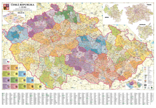 nástenná mapa Česká republika administratívna 140x200cm lamino, lišty