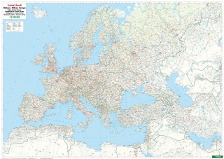 nástenná mapa Európa železničná 90x126cm lamino, lišty