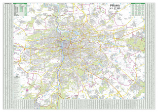 Praha 92x132cm lamino, lišty nástenná mapa