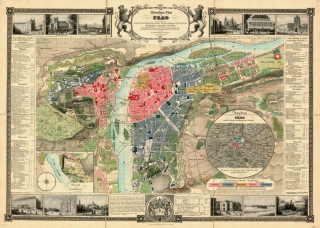 Praha 1847 historická 100x140cm lamino, lišty nástenná mapa