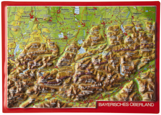 Bayerisches Oberland (Nemecko) reliéfna 3D mapka 10,5x14,8cm