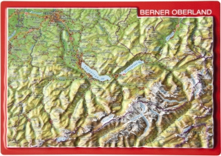 Bernské Alpy (Švajčiarsko, Bernese Oberland) reliéfna 3D mapka 10,5x14,8cm