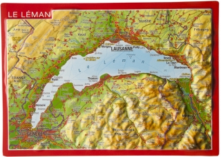 Ženevské jazero (Švajčiarsko, Lake Geneva) reliéfna 3D mapka 10,5x14,8cm