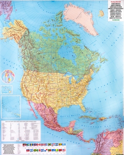 nástenná mapa Amerika severná + stred politická 124x97cm lamino, lišty