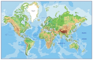 nástenná mapa Svet fyzický BLUE 90,5x140cm lamino, lišty