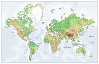 nástenná mapa Svet fyzický GENTLE 90,5x140cm lamino, lišty