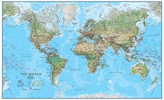 nástenná mapa Svet Green fyzický 85x136cm lamino, plastové lišty