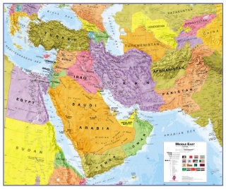 nástenná mapa Blízky východ politická Terra 100x120cm lamino, plastové lišty MI