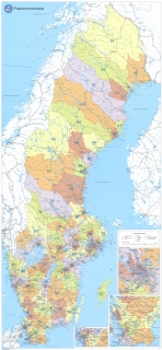 nástenná mapa Švédsko PSČ 133x63cm lamino, lišty