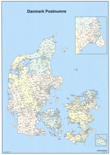 nástenná mapa Dánsko PSČ 119x85,50cm lamino, lišty