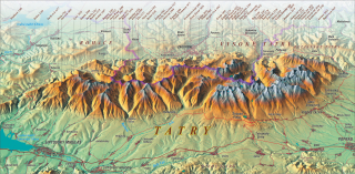 nástenná mapa Vysoké Tatry 52x100cm panoramatická lamino, lišty