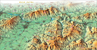 nástenná mapa Malá a Veľká Fatra XL 83x160cm panoramatická lamino, lišty