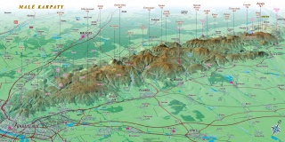nástenná mapa Malé karpaty 52x100cm panoramatická lamino, lišty