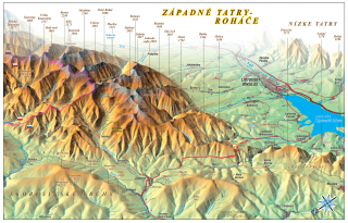 nástenná mapa Západné Tatry, Roháče 70x100cm panoramatická lamino, lišty