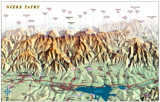 nástenná mapa Nízke Tatry zo severu 65x100cm panoramatická lamino, lišty