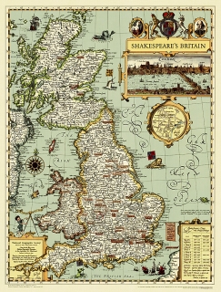 Shakespeare´s Britain 1965, 68x52cm lamino nástenná mapa s plastovými lištami