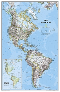 nástenná mapa Amerika politická Classic 94x60cm lamino, plastové lišty NGS