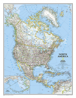 nástenná mapa Severná Amerika politická Classic 78x60cm lamino, plast lišty NGS