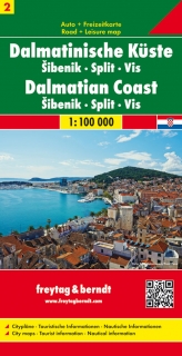 2 Dalmátske pobrežie-Šibenik,Split,Vis (Croatia) 1:100t automapa Freytag Berndt