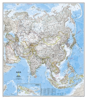 nástenná mapa Ázia politická Classic 97x85cm lamino, lišty NGS