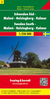 1 Švédsko juh, Malmö, Helsingborg,Kalmar 1:250t (Sweden) automapa Freytag Berndt