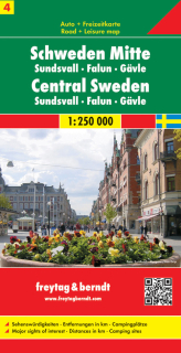 4 Švédsko stred, Sundsvall, Falun, Gävle 1:250t (Sweden) automapa Freytag Berndt