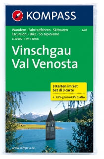 KOMPASS 670 Vinschgau, Val Venosta 1:25t (sada 3 mapy) turistická mapa