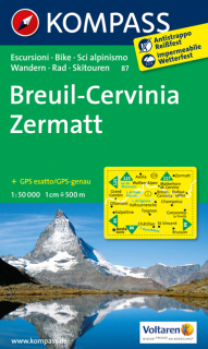 KOMPASS 87 Breuil, Cervinia, Zermatt 1:50t turistická mapa