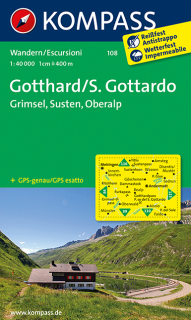 KOMPASS 108 Gotthard, S.Gottardo, Grimsel, Susten, Oberalp 1:40t turistická mapa