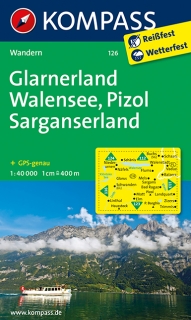 KOMPASS 126 Glarnerland, Walensee 1:40t turistická mapa