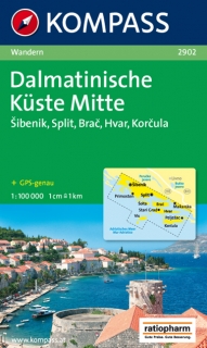 KOMPASS 2902 Dalmatinische Küste Mitte (Dalmácia stred-Šibenik,Split) 100t mapa