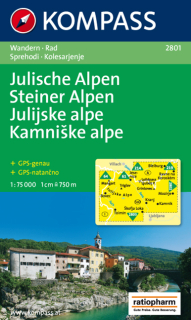 KOMPASS 2801 Julische Alpen, Steiner Alpen (Slovinsko) 1:75t turistická mapa