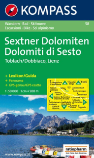 KOMPASS 58 Sextner Dolomiten/Dolomiti di Sesto, Toblach 1:50t turistická mapa
