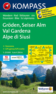 KOMPASS 076 Gröden, Seiser Alm, Val Gardena 1:25t turistická mapa