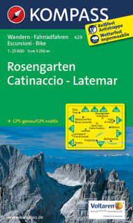 KOMPASS 629 Rosengarten, Catinaccio, Latemar 1:25t turistická mapa