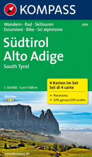 KOMPASS 699 Südtirol, Alto Adige set (sada 4 mapy) 1:50t turistická mapa