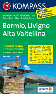 KOMPASS 96 Bormio, Livigno, Alta Valtellina 1:50t turistická mapa