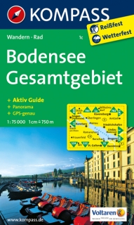 KOMPASS 1c Bodensee Gesamtgebiet 1:75t turistická mapa