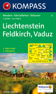 KOMPASS 21 Liechtenstein, Feldkirch, Vaduz 1:50t turistická mapa