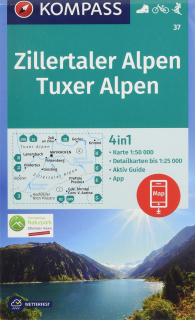 KOMPASS 37 Zillertaler Alpen, Tuxer Alpen 1:50t turistická mapa