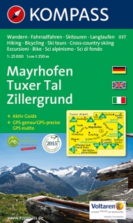 KOMPASS 037 Mayrhofen, Tuxer Tal, Zillergrund 1:25t turistická mapa