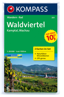 KOMPASS 203 Waldviertel, Kamptal, Wachau (sada 2 mapy) 1:50t turistická mapa