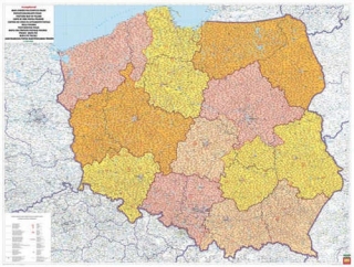 nástenná mapa Poľsko PSČ II. 125x93,5cm papierová bez líšt