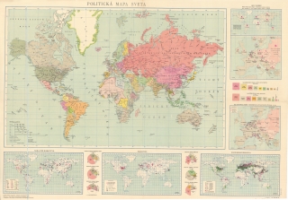 Svet politický 1951, 100x140cm nástenná mapa papier bez líšt / slovensky