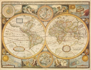 Svet historický John Speed 1651, 70x90,5cm papierová nástenná mapa bez líšt