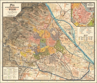 Viedeň historická r.1898/1899, 70x80,5cm papierová nástenná mapa bez líšt