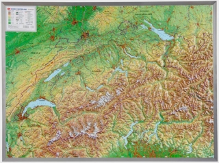 Švajčiarsko malá reliéfna 3D mapa v ráme 29x39cm