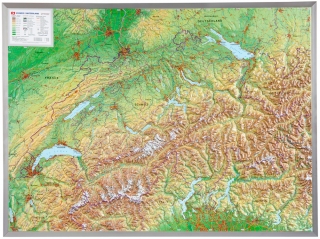 Švajčiarsko reliéfna 3D mapa v ráme 57x77cm